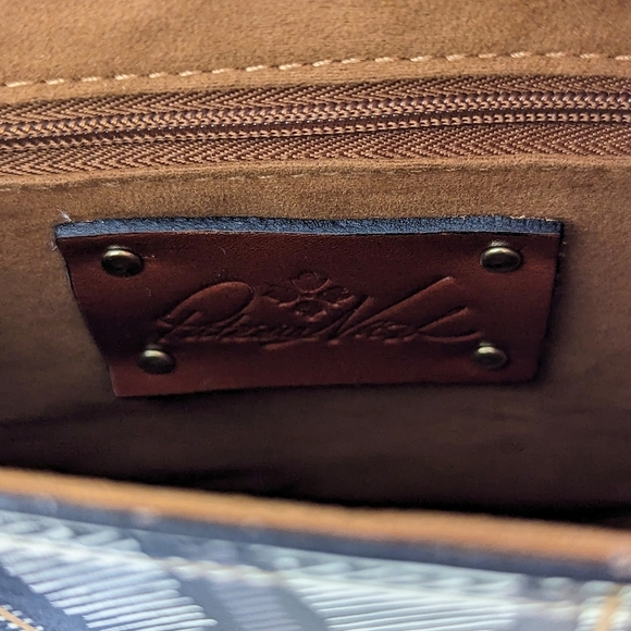 Patricia Nash Annfield Saddle Bag Leather Crossbody Handle Black White Plaid NWT - Picture 11 of 13